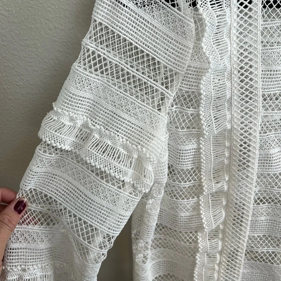 Self-Portrait Stripe Grid Top White Guipure Lace Straight Cut Slim Fit Small - Picture 5 of 15